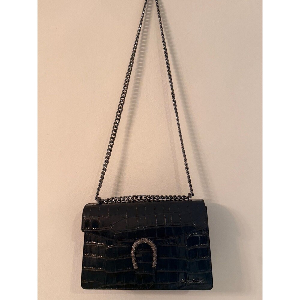Marina Galanti Black Croc Embossed Crossbody Bag Horseshoe Buckle Chain Strap